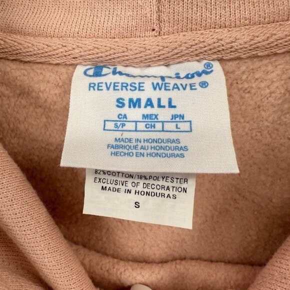 Champion Reverse Weave Pink Long Sleeve Hoodie Kangaroo Pocket Small Sweatshirt - Picture 4 of 6